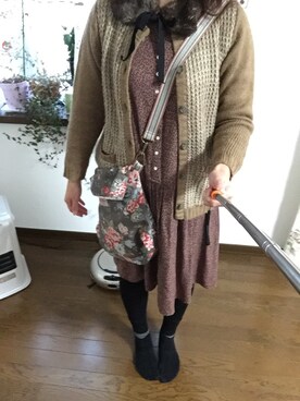 「earth music&ecology（アースミュージックアンドエコロジー）のアイテム（ワンピース、ブラウン系）」を使った、なごみさん（レディース・165cm）の冬コーディネート