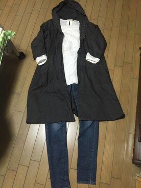 「Samansa Mos2（サマンサ モスモス）の綿麻フードスカラップワンピース（ワンピース、グレー系）」を使った、なごみさん（レディース・165cm）の春コーディネート