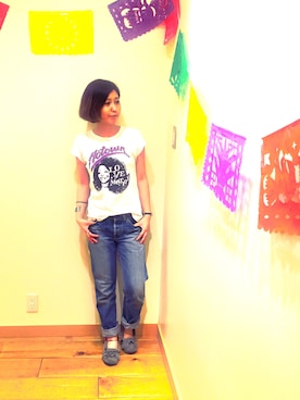 「アイテム（モカシン/デッキシューズ）」を使った、noguchiさん（レディース・158cm）の夏コーディネート