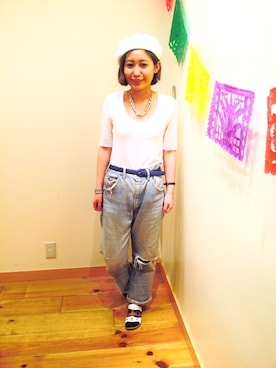 「サンダルに靴下」｜noguchiさん（レディース・158cm）の夏コーディネート