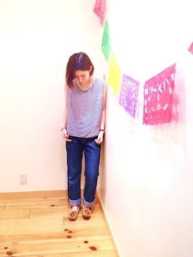 「アイテム（モカシン/デッキシューズ）」を使った、noguchiさん（レディース・158cm）の夏コーディネート