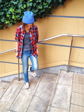 「アイテム（モカシン/デッキシューズ、ホワイト系）」を使った、noguchiさん（レディース・158cm）の秋コーディネート