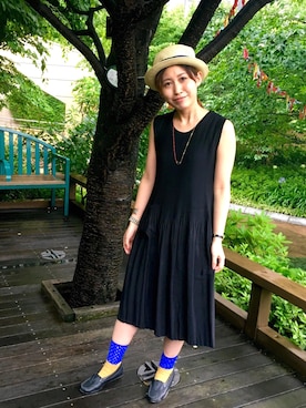 「麦わら帽子」｜「アイテム（モカシン/デッキシューズ）」を使った、noguchiさん（レディース・158cm）の夏コーディネート
