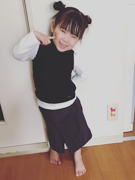 「koreaのアイテム（Tシャツ/カットソー、ホワイト系）」を使った、さらさん（キッズ・100cm）の冬コーディネート