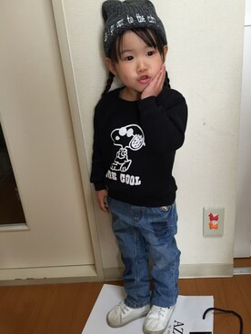 「koreaのアイテム（スウェット、ブラック系）」を使った、さらさん（キッズ・100cm）の冬コーディネート