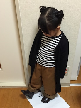 「petit main（プティマイン）のウールワイドパンツ（その他パンツ、イエロー系）」を使った、さらさん（キッズ・100cm）の冬コーディネート