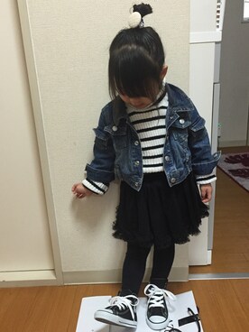 「Birthday（バースデイ）のアイテム（スカート、ブラック系）」を使った、さらさん（キッズ・100cm）の冬コーディネート