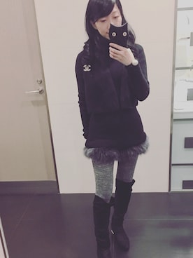 「LILY BROWN（リリーブラウン）のアイテム（カーゴパンツ）」を使った、selenakuo さん（レディース・160cm）の冬コーディネート