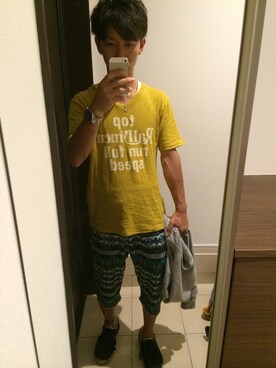 「RAGEBLUE（レイジブルー）のアイテム（Tシャツ/カットソー、オレンジ系）」を使った、kazさん（メンズ・165cm）の夏コーディネート