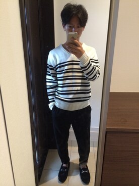 「GU（ジーユー）のアイテム（その他パンツ、ブラック系）」を使った、kazさん（メンズ・165cm）の秋コーディネート