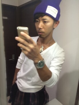 「GU（ジーユー）のアイテム（Tシャツ/カットソー、ホワイト系）」を使った、kazさん（メンズ・165cm）の秋コーディネート