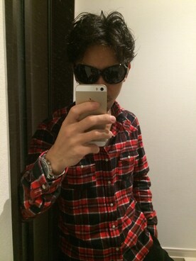 「GU（ジーユー）のアイテム（シャツ/ブラウス、レッド系）」を使った、kazさん（メンズ・165cm）の秋コーディネート