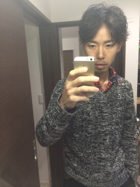 「GU（ジーユー）のアイテム（シャツ/ブラウス、レッド系）」を使った、kazさん（メンズ・165cm）の冬コーディネート