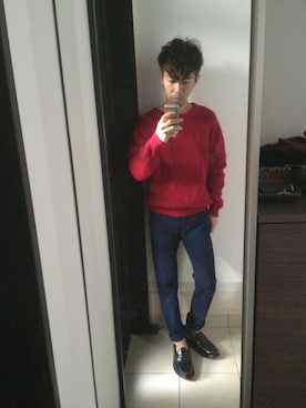 「RAGEBLUE（レイジブルー）のアイテム（ニット/セーター、レッド系）」を使った、kazさん（メンズ・165cm）の冬コーディネート