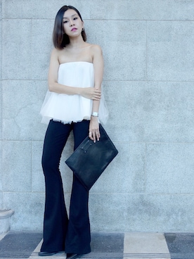 「wearsg」｜「アイテム（チューブトップ）」を使った、stylist/evonchngさん（レディース・157cm）の秋コーディネート