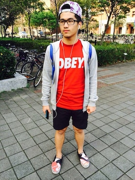 「OBEY」｜「アイテム（バックパック/リュック）」を使った、Johnny Fanさん（メンズ・171cm）の夏コーディネート