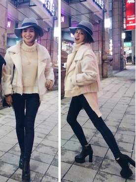 「EMODA」｜「アイテム（ダッフルコート）」を使った、Kerina*薛妞妞さん（レディース・161cm）の冬コーディネート