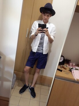 「GLOBAL WORK（グローバルワーク）のアイテム（ハット、ブルー系）」を使った、Ka☞Zuさん（メンズ・184cm）の夏コーディネート