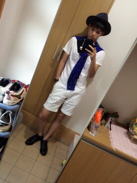 「GLOBAL WORK（グローバルワーク）のアイテム（Tシャツ/カットソー、ホワイト系）」を使った、Ka☞Zuさん（メンズ・184cm）の夏コーディネート