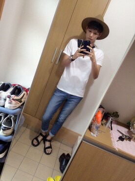 「GLOBAL WORK（グローバルワーク）のアイテム（Tシャツ/カットソー、ホワイト系）」を使った、Ka☞Zuさん（メンズ・184cm）の夏コーディネート