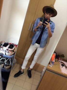 「AZUL by moussy（アズールバイマウジー）のアイテム（トップス、ブルー系）」を使った、Ka☞Zuさん（メンズ・184cm）の秋コーディネート