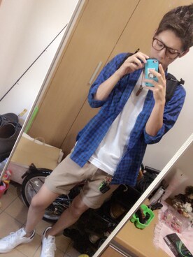 「Lee（リー）のアイテム（シャツ/ブラウス、ブルー系）」を使った、Ka☞Zuさん（メンズ・184cm）の夏コーディネート