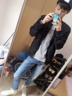 「Bershka（ベルシュカ）のアイテム（ニット/セーター、グリーン系）」を使った、Ka☞Zuさん（メンズ・184cm）の秋コーディネート