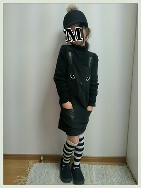 「黒ニット」｜Mirinさん（キッズ・120cm）の秋コーディネート