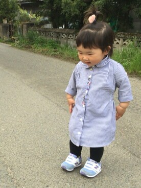 「西松屋（ニシマツヤ）のアイテム（ワンピース、ブルー系）」を使った、s a kさん（キッズ）の春コーディネート