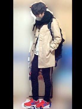 「アイテム（ステンカラーコート）」を使った、ぶーやさん（メンズ・178cm・10代）の春コーディネート