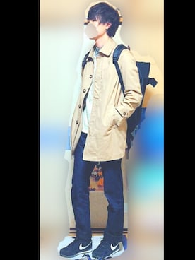 「アイテム（ステンカラーコート）」を使った、ぶーやさん（メンズ・178cm・10代）の春コーディネート
