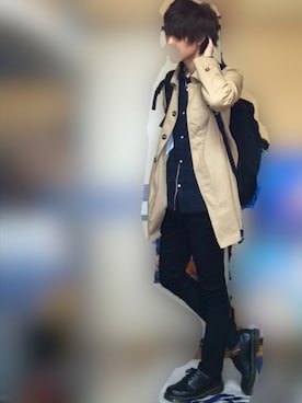 「アイテム（ステンカラーコート）」を使った、ぶーやさん（メンズ・178cm・10代）の春コーディネート