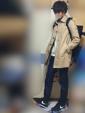「アイテム（ステンカラーコート）」を使った、ぶーやさん（メンズ・178cm・10代）の春コーディネート