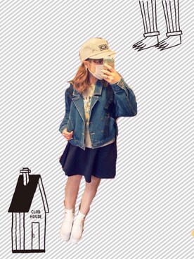 「デニム ジャケット」｜「アイテム（ブーツ）」を使った、安中亜美さん（レディース・148cm）の春コーディネート