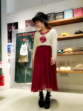 「薔薇」｜「アイテム（帽子）」を使った、安中亜美さん（レディース・148cm）の冬コーディネート