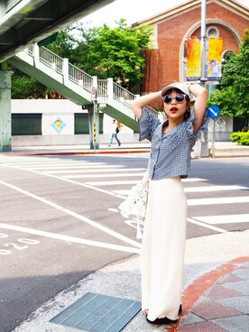 「No6（ナンバーシックス）のアイテム」を使った、安中亜美さん（レディース・148cm）の夏コーディネート