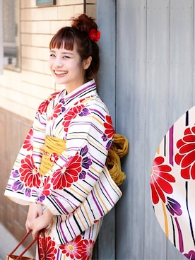 「ヘアアクセ」｜「アイテム（浴衣）」を使った、安中亜美さん（レディース・148cm）の夏コーディネート
