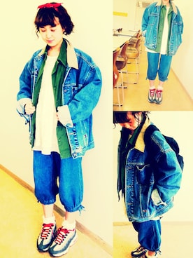 「TOMMY（トミー）のアイテム（デニムジャケット）」を使った、恵さん（レディース・157cm）の春コーディネート