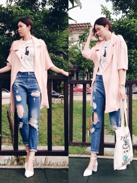 「lazybone（レイジーボーン）のアイテム（バッグ）」を使った、Molly廖毛利さん（レディース・170cm）の春コーディネート