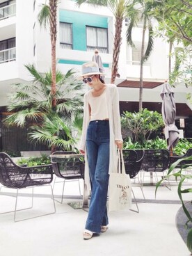 「Kashin（カシン）のアイテム」を使った、Molly廖毛利さん（レディース・170cm）の夏コーディネート