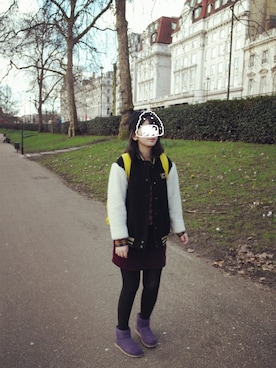 「アイテム（チュニック、レッド系）」を使った、L1tchiさん（レディース・165cm）の冬コーディネート