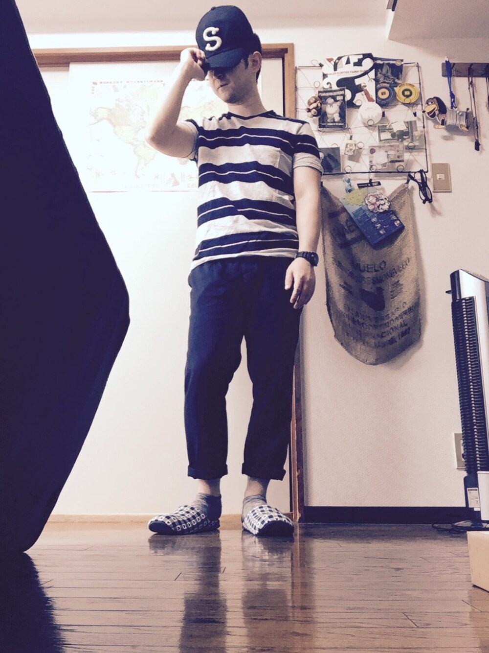 「しまむらのアイテム（その他パンツ、ブルー系）」を使った、Yoshihiroさん（メンズ・160cm）の夏コーディネートの1枚目の写真