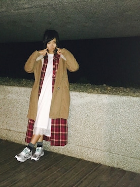 「アイテム（モッズコート、ブラウン系）」を使った、やななさん（レディース・156cm）の秋コーディネート