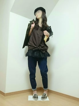「サルエルデニム」｜「アイテム（ブルゾン）」を使った、※※よ※※ね※※さん（レディース・166cm）の秋コーディネート