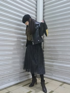 「ライタースジャケット」｜「アイテム（アクセサリー）」を使った、※※よ※※ね※※さん（レディース・166cm）の冬コーディネート