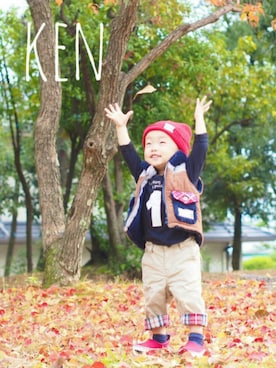 「babygap」｜「アイテム（ダウンベスト）」を使った、ken🍎macoさん（キッズ・90cm）の秋コーディネート