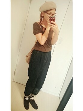 「ベレ女」｜「アイテム（ハンチング/ベレー帽）」を使った、もーりさん（レディース・167cm）の秋コーディネート