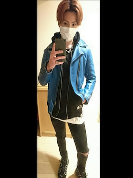 「サンローランパリ」｜「アイテム（ライダースジャケット）」を使った、Rさん（メンズ・178cm）の冬コーディネート