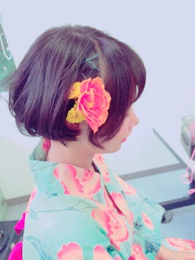 「髪飾り」｜「アイテム（浴衣）」を使った、 Maeさん（レディース・162cm）の夏コーディネート