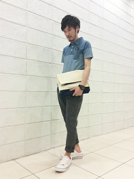 「アイテム（クラッチバッグ）」を使った、Masaaki Moriさん（メンズ・173cm）の春コーディネート